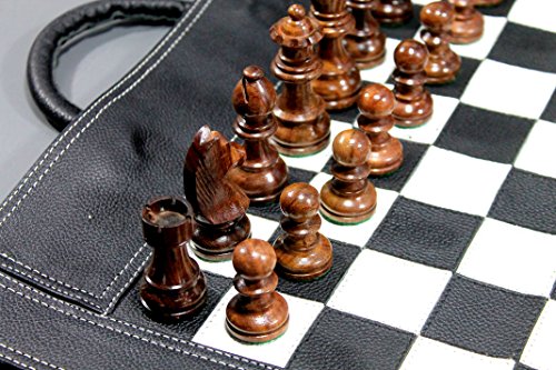 StonKraft - 19" x 15" (Playing Area 12" x 12") Genuine Roll-Up Leather Chess Set - with Wooden Chess Pieces - Black Colour | Comes with Innovative Carry Pouch