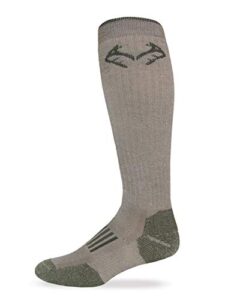 realtree heavyweight merino wool tall all season boot socks 1 pair, x-large, tan/olive