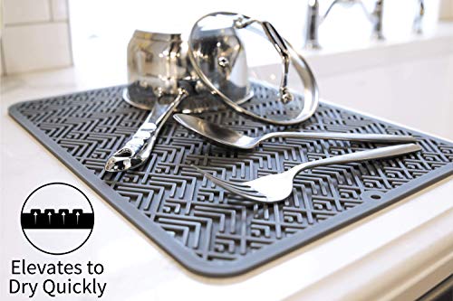 S&T INC. Silicone Dish Drying Mat or Trivet for Kitchen Durable, Heavy Duty, Non-Slip, Dishwasher Safe and Heat Resistant, 12 Inch x 15.8 Inch, Grey