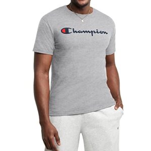 champion men's classic jersey t-shirt, oxford grey script, x-large