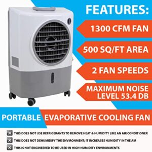 Hessaire MC18M Portable Evaporative Cooling Fan, Indoor/Outdoor Low Humidity Environments, 1300 CFM, 500 sq. ft., 2-Speed Fan, 53.4 dB, White