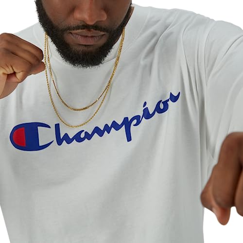 Champion Long Sleeve, Classic T-Shirt for Men (Reg. or Big & Tall), White Script, Medium