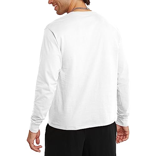 Champion Long Sleeve, Classic T-Shirt for Men (Reg. or Big & Tall), White Script, Medium