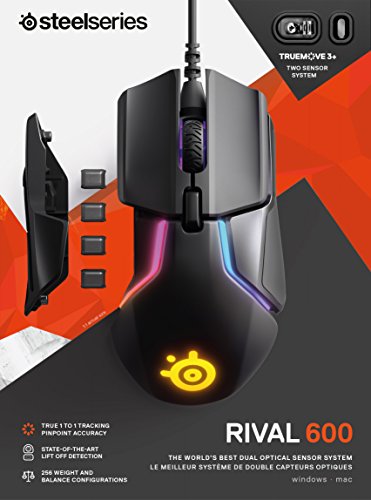 SteelSeries Rival 600 Gaming Mouse - 12,000 CPI TrueMove3Plus Dual Optical Sensor - 0.5 Lift-off Distance - Weight System - RGB Lighting,black