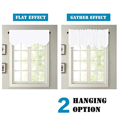 H.VERSAILTEX 2 Panels Blackout Curtain Valances for Kitchen Windows/Living Room/Bathroom Privacy Protection Rod Pocket Decoration Scalloped Winow Valance Curtains, 52" W x 18" L, Pure White