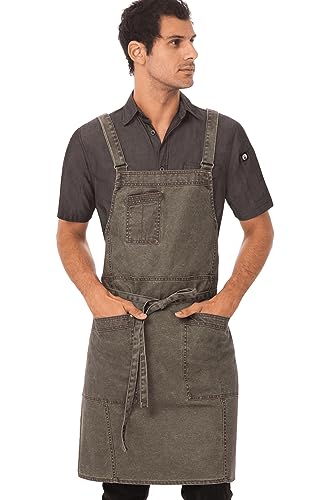 Chef Works unisex adult Denver Cross-back Bib Work Utility Apron, Olive Wood, One Size US