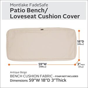 Classic Accessories Montlake FadeSafe Water-Resistant 59 x 18 x 3 Inch Outdoor Bench/Settee Cushion Slip Cover, Patio Furniture Swing Cushion Cover, Antique Beige, Patio Furniture Cushion Covers