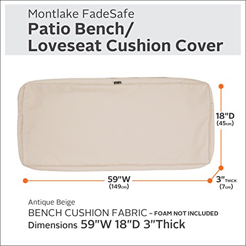 Classic Accessories Montlake FadeSafe Water-Resistant 59 x 18 x 3 Inch Outdoor Bench/Settee Cushion Slip Cover, Patio Furniture Swing Cushion Cover, Antique Beige, Patio Furniture Cushion Covers