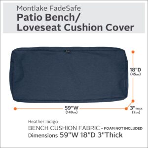 Classic Accessories Montlake FadeSafe Water-Resistant 59 x 18 x 3 Inch Outdoor Bench/Settee Cushion Slip Cover, Patio Furniture Swing Cushion Cover, Heather Indigo Blue, Patio Furniture Cushion Covers