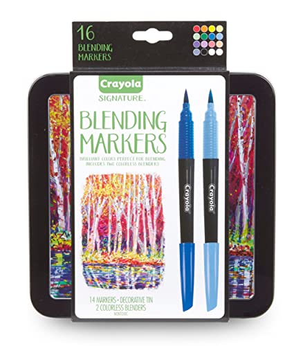 Crayola Blending Marker Kit with Decorative Case, 14 Vibrant Colors & 2 Colorless Blending Markers