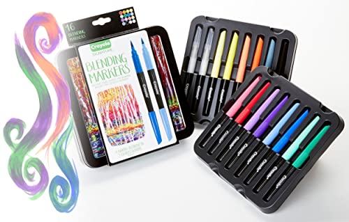 Crayola Blending Marker Kit with Decorative Case, 14 Vibrant Colors & 2 Colorless Blending Markers