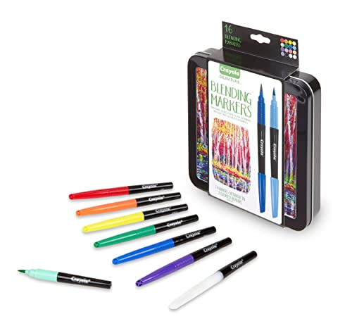 Crayola Blending Marker Kit with Decorative Case, 14 Vibrant Colors & 2 Colorless Blending Markers