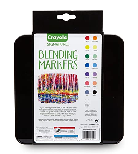 Crayola Blending Marker Kit with Decorative Case, 14 Vibrant Colors & 2 Colorless Blending Markers