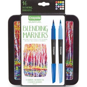 Crayola Blending Marker Kit with Decorative Case, 14 Vibrant Colors & 2 Colorless Blending Markers