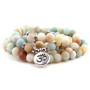 gvusmil 108 mala prayer beads matte amazonite wrap bracelet om pendant necklace for meditation rosary yoga healing