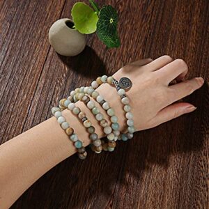 GVUSMIL 108 Mala Prayer Beads Matte Amazonite Wrap Bracelet OM Pendant Necklace for Meditation Rosary Yoga Healing