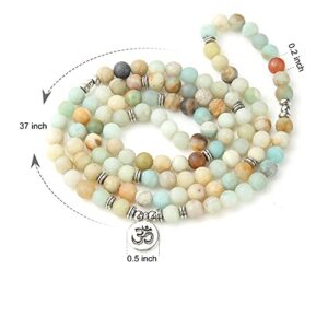 GVUSMIL 108 Mala Prayer Beads Matte Amazonite Wrap Bracelet OM Pendant Necklace for Meditation Rosary Yoga Healing