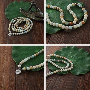 GVUSMIL 108 Mala Prayer Beads Matte Amazonite Wrap Bracelet OM Pendant Necklace for Meditation Rosary Yoga Healing