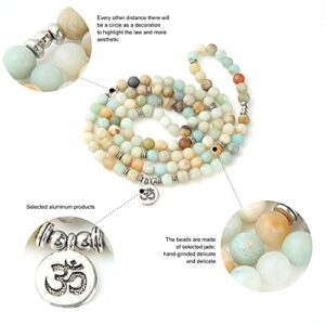 GVUSMIL 108 Mala Prayer Beads Matte Amazonite Wrap Bracelet OM Pendant Necklace for Meditation Rosary Yoga Healing