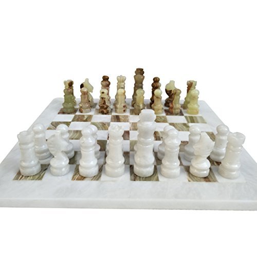 Handmade Staunton White and Green Onyx Marble Chess Board Game Set - Best Board Games for Home Décor Gifts - Suitable for Table Décor - Non Go Board Game - Non Checker Board Game