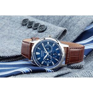 Citizen Men's Eco-Drive Corso Classic Watch in Stainless Steel with Brown Leather strap, Blue Dial (Model: BU2070-12L)