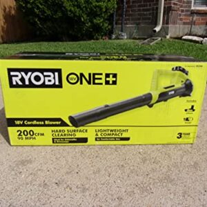 Ryobi ONE+ 90 MPH 200 CFM 18-Volt Lithium-Ion Heavy Duty Durable Cordless Leaf Blower - 2.0 Ah Battery and Charger Included, Compact, Lightweight Design Ideal For Use On Hard Surfaces