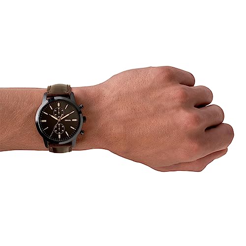 Fossil Men's Townsman Quartz Stainless Steel and Leather Chronograph Watch, Color: Black, Dark Brown (Model: FS5437)