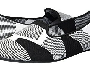 Skechers Women's Cleo-Sherlock-Engineered Knit Loafer Skimmer Ballet Flat, Black/White, 8.5 M US