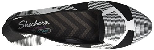 Skechers Women's Cleo-Sherlock-Engineered Knit Loafer Skimmer Ballet Flat, Black/White, 8.5 M US