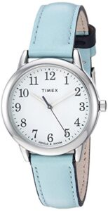 timex women's tw2r62900 easy reader 30mm blue/silver-tone leather strap watch