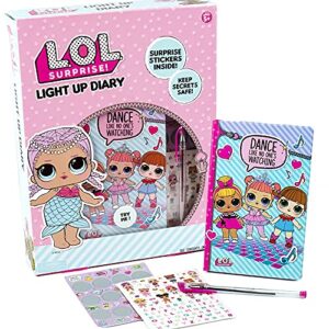 l.o.l. surprise! light up diary by horizon group usa, decorate & customize your own fun diary, sticker sheet & pen included, multicolored