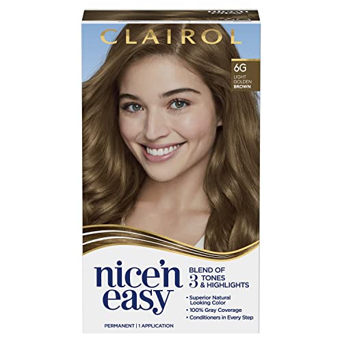 Clairol Nice'n Easy Permanent Hair Dye, 6G Light Golden Brown Hair Color, Pack of 1