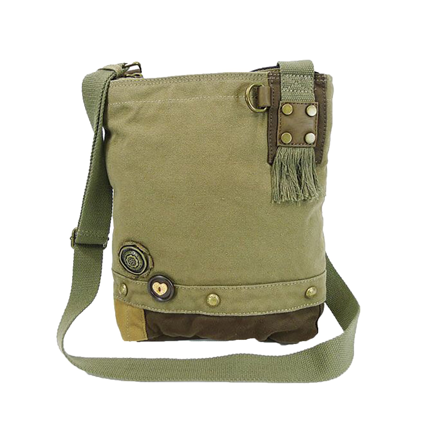 CHALA Patch Cross-Body Women Handbag, Olive Canvas Messenger Bag - Paw Print