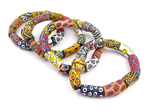 TheBeadChest African Bead Stretch Bracelet, Made in Ghana by Krobo Artisans, Unisex, African Trade Bead Style, Traditional