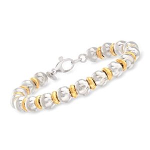 ross-simons italian 2-tone sterling silver bead bracelet. 7 inches