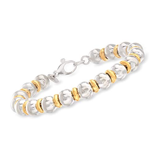 Ross-Simons Italian 2-Tone Sterling Silver Bead Bracelet. 7 inches