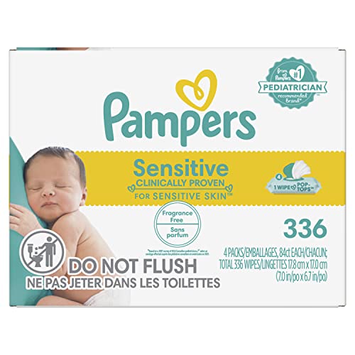 Baby Wipes Fitment, 336 count - Pampers Sensitive Water Based Hypoallergenic and Unscented Baby Wipes (Packaging May Vary)