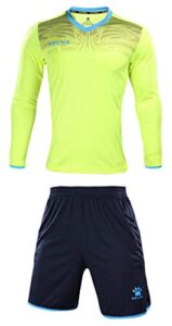 kelme men padded goalkeeper jersey and shorts, youth soccer goalie shirt long sleeve, adult keeper uniform kit yellow l