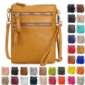 solene women's faux leather organizer multi zipper pockets handbag with detachable wristlet crossbody bag-wu002(mustard)