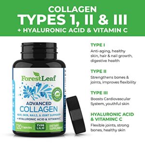 ForestLeaf - Collagen Pills with Hyaluronic Acid & Vitamin C - Reduce Wrinkles, Tighten Skin, Boost Hair, Skin, Nails & Joint Health - Hydrolyzed Collagen Peptides Supplement - 120 Capsules (2 Pack)