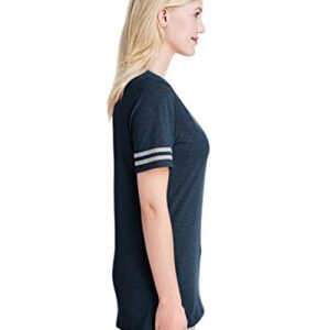 Jerzees Ladies' 4.5 oz. TRI-Blend Varsity V-Neck T-Shirt M Indigo HTH/Oxfr