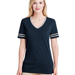 Jerzees Ladies' 4.5 oz. TRI-Blend Varsity V-Neck T-Shirt M Indigo HTH/Oxfr