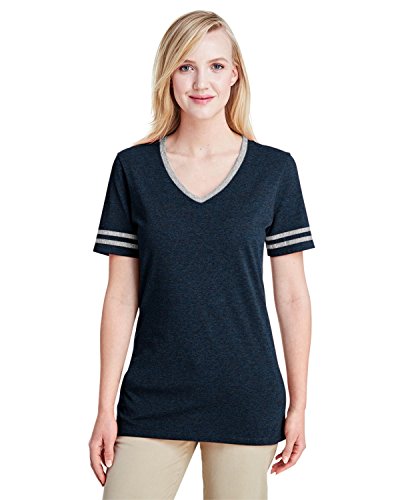 Jerzees Ladies' 4.5 oz. TRI-Blend Varsity V-Neck T-Shirt M Indigo HTH/Oxfr