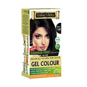 indus valley natural organic damage free permanent gel hair color, ammonia free, vegan, cruelty free, up to 100% gray coverage |doctor recommended| bio natural certified- black 1.0 (20gram+200ml) pack of 1