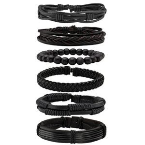 milakoo 6 pcs black braided leather bracelets for men women cuff wrap wristbands