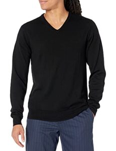 goodthreads men's lightweight merino wool v-neck jumper (available in tall), black, large