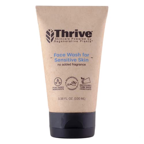 Thrive Natural Care All Natural Face Wash for Sensitive Skin - Unscented Gentle Face Wash for Women & Men to Clean, Restore & Combat Skin Stress - with Natural & Organic Ingredients - Vegan