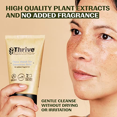 Thrive Natural Care All Natural Face Wash for Sensitive Skin - Unscented Gentle Face Wash for Women & Men to Clean, Restore & Combat Skin Stress - with Natural & Organic Ingredients - Vegan