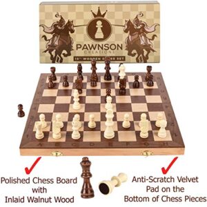 Wooden Chess Set for Kids and Adults - 15 Staunton Chess Set - Large Folding Chess Board Game Sets - Storage for Pieces | Wood Pawns - Unique E-Book for Beginner - 2 Extra Queens