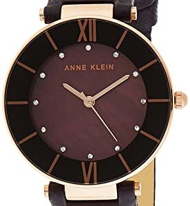 Anne Klein Women's AK/3272RGPL Premium Crystal Accented Rose Gold-Tone and Dark Plum Leather Strap Watch